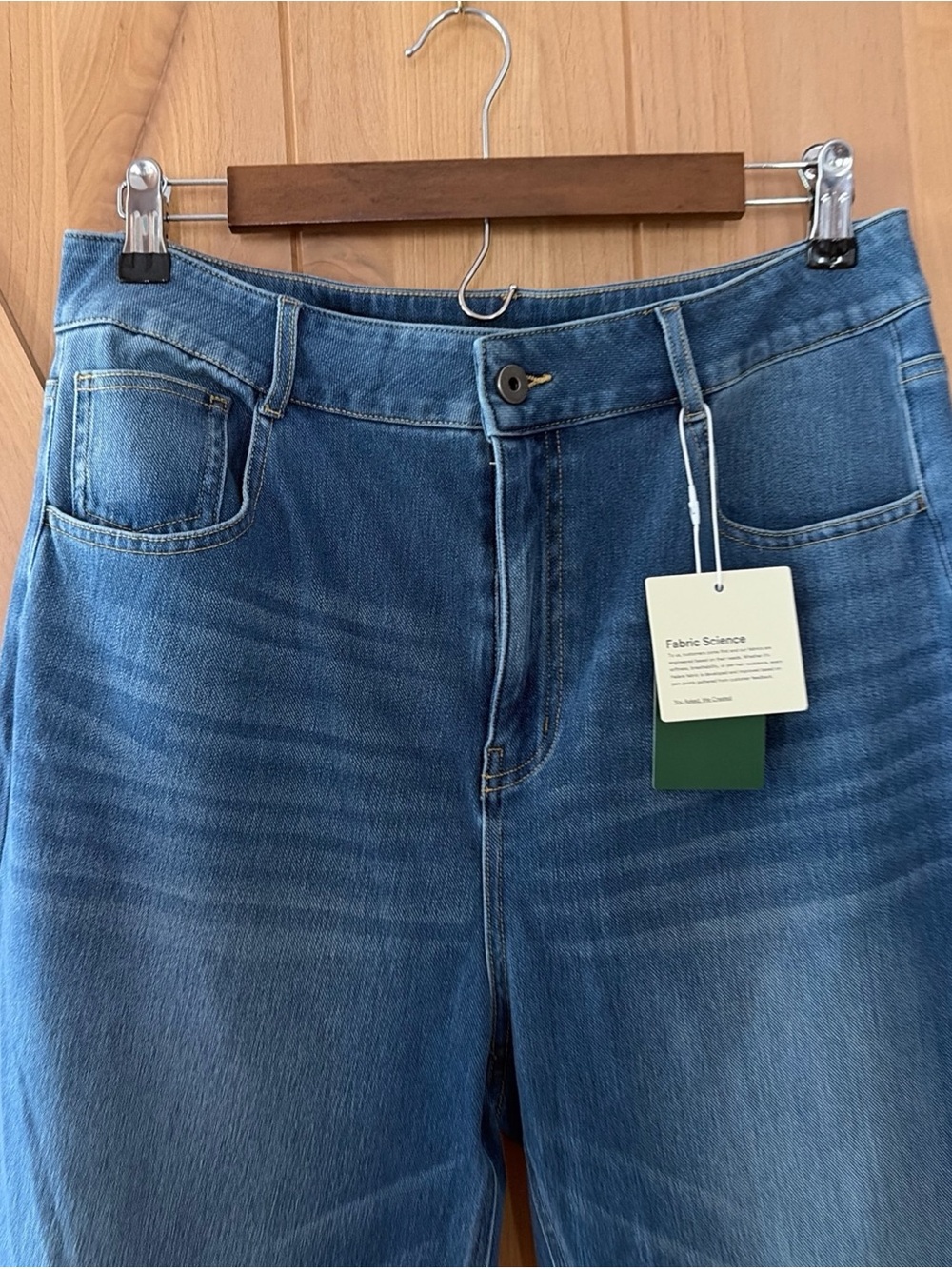 HALARA Flex High Rise Wide Leg Cropped Cuffed Stretch Blue Denim Jeans P L NWT - Picture 3 of 11